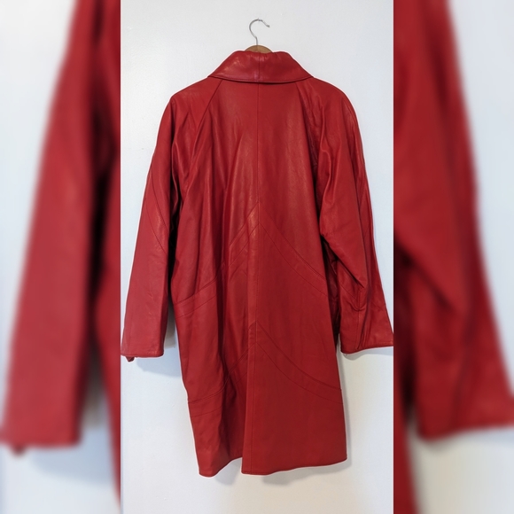 80's VINTAGE RED LEATHER JACKET - Picture 2 of 4